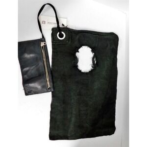 New Delle Cose Black Posta Shopper‎ Canvas Tote with Leather Pouch Bag